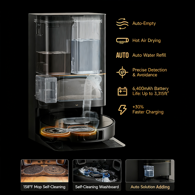 DREAME X40 Ultra Robotic Vacuum with Removable & Liftable Mop 12,000Pa Suction Black