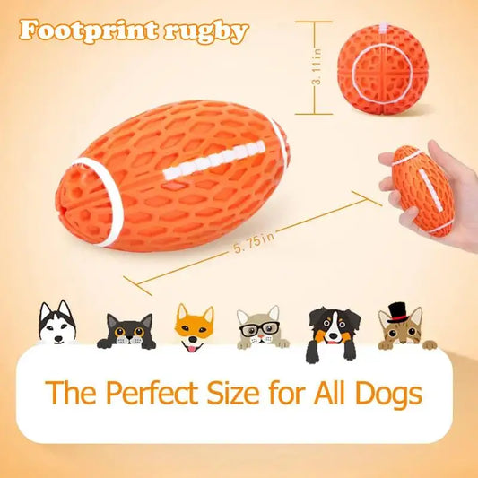 Football Squeaky Ball Rubber Durable Funny Interactive Fetch Toy for Aggressive Chewers Dog Play Accessory