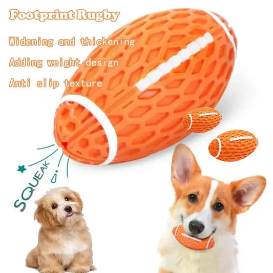Football Squeaky Ball Rubber Durable Funny Interactive Fetch Toy for Aggressive Chewers Dog Play Accessory