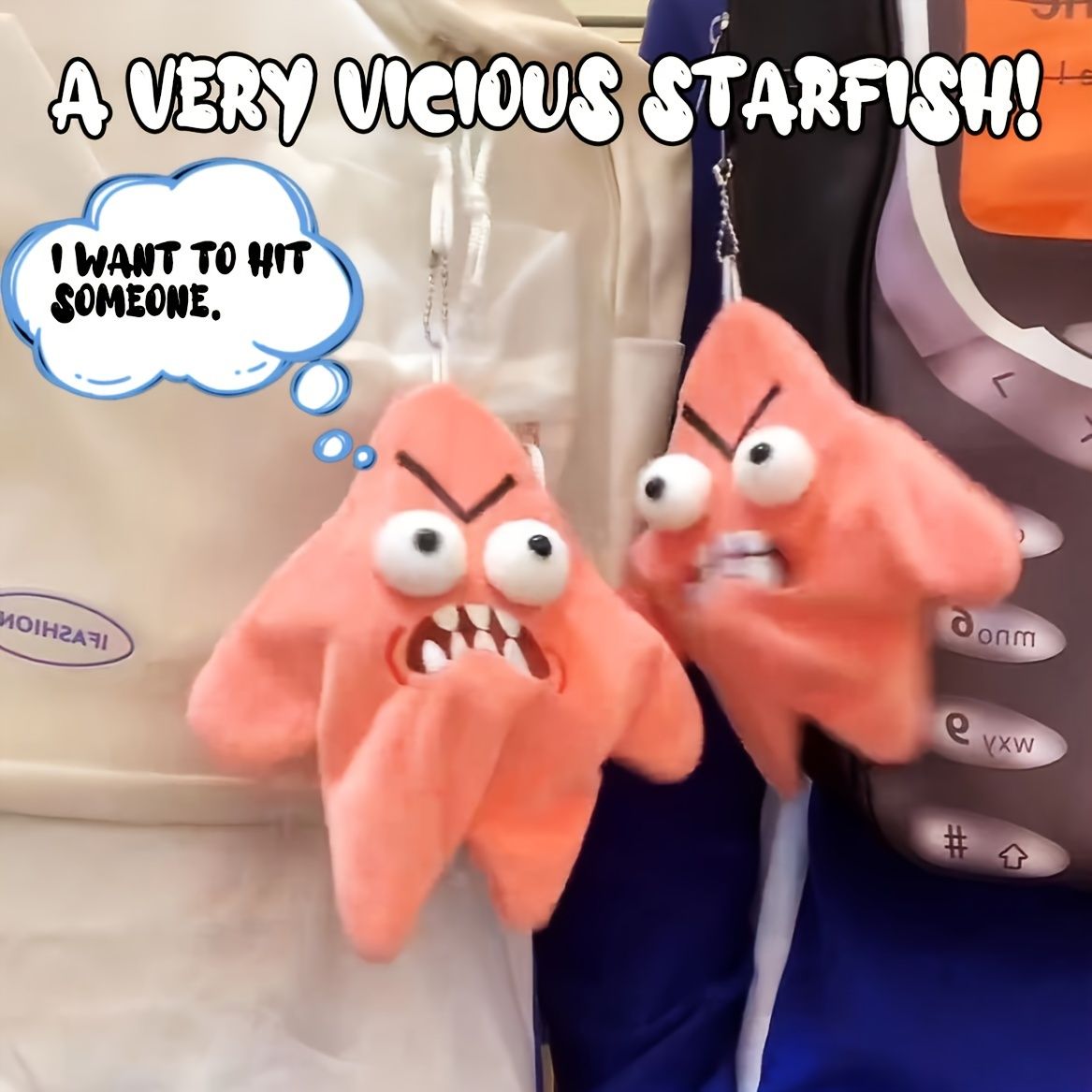 Grumpy Starfish, Pink Kicking Starfish Plush Pendant, Funny Spoofing For Backpacks